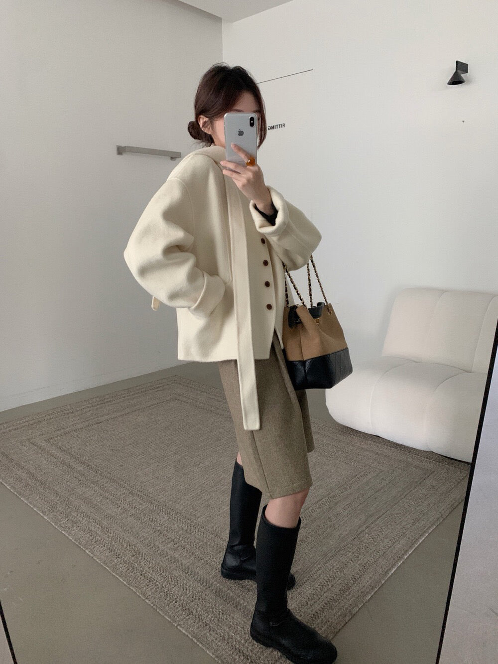 // 100%雙面羊毛handmade小V領連領帶外套