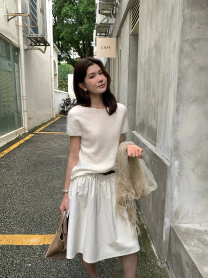 B50 / 必入！顏色極美薄款羊毛拉絨短袖針織上衣(95%wool+5%cashmere)