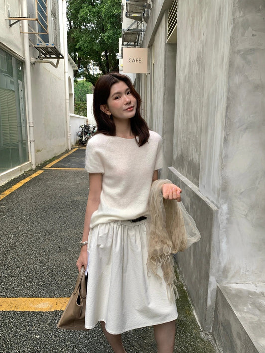B50 / 必入！顏色極美薄款羊毛拉絨短袖針織上衣(95%wool+5%cashmere)