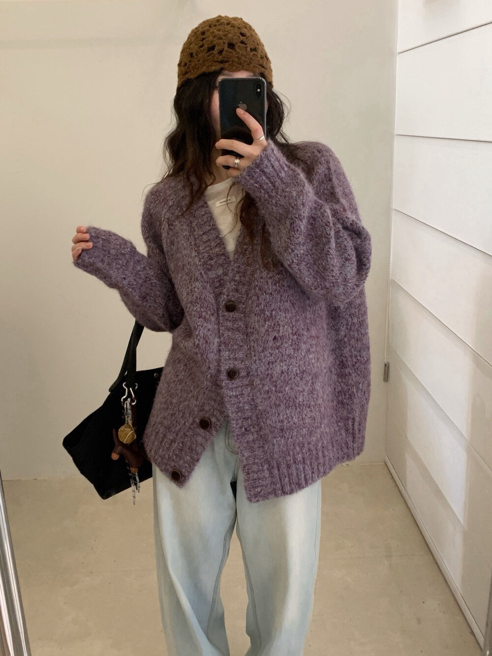 // 花線混色感慵懶寬鬆款中長CD