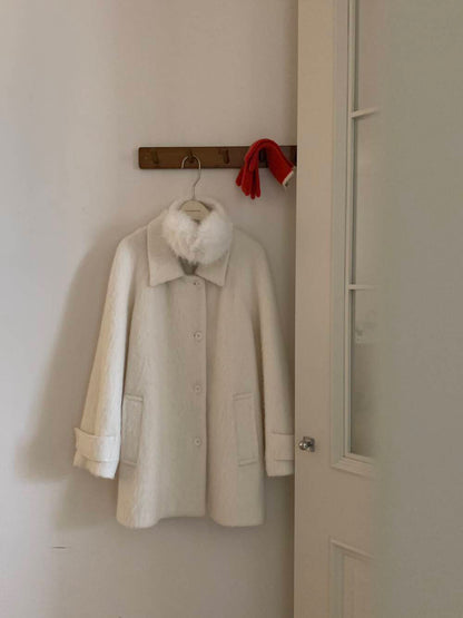 // 法式復古感35%羊毛翻領中長外套