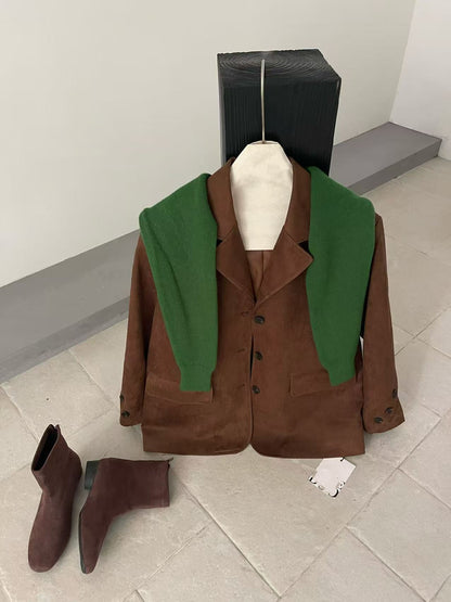 // 復古感超氣質牛皮絨外套