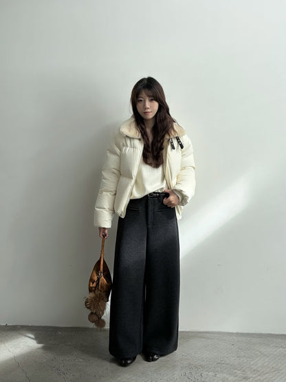 // 10%wool褲型超好毛呢闊褲(連腰帶)