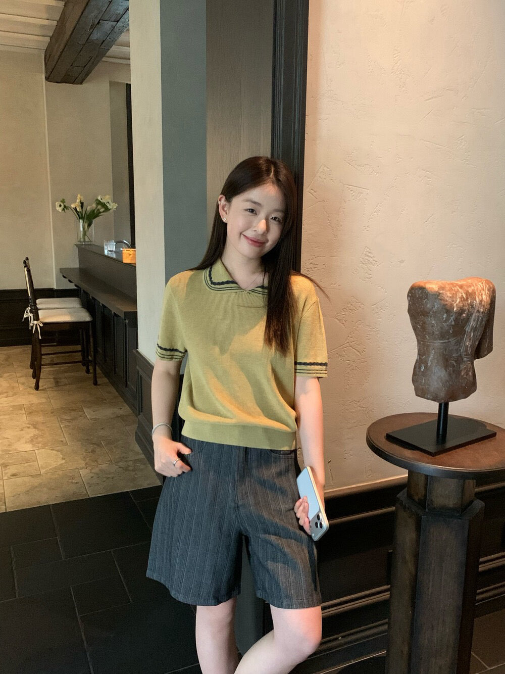 // 竹節棉肌理感直紋短褲