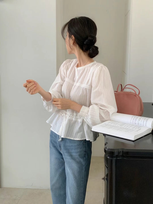 // 小花邊暗紋修腰綁帶BL