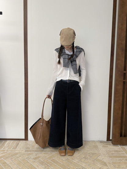 // 顯瘦版型燈芯絨直腳九分褲(連腰帶)