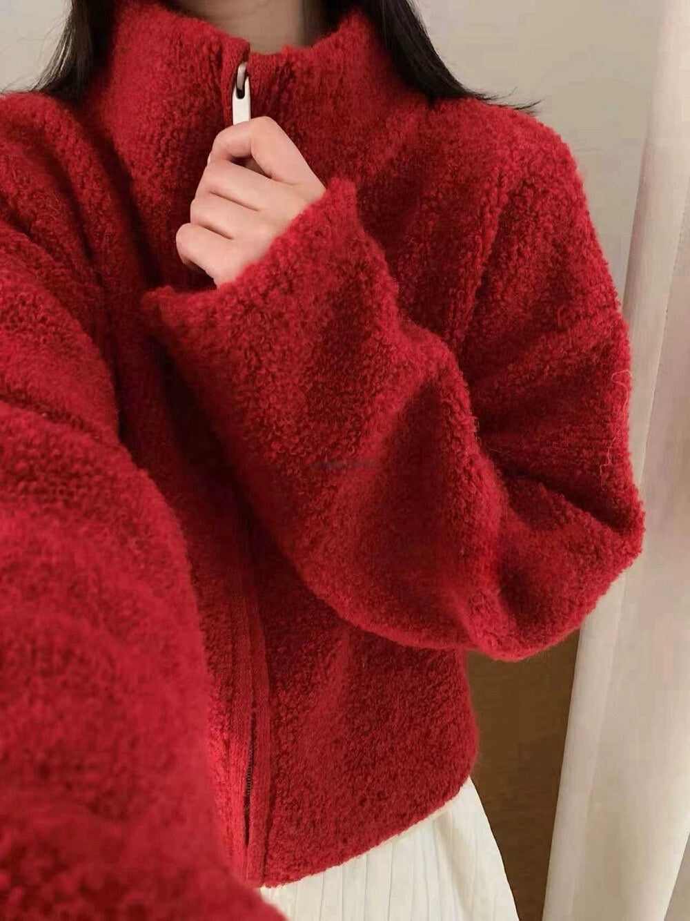 // 30%綿羊毛圈圈毛質感半領拉鍊CD