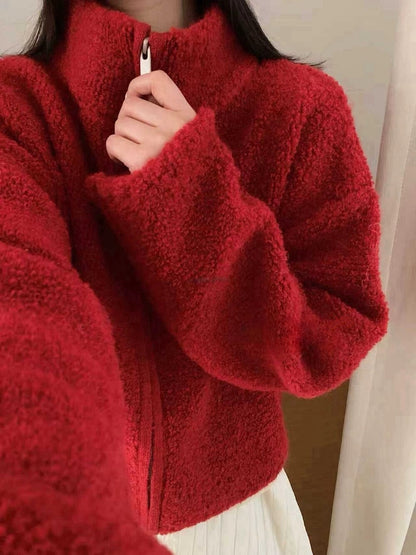 // 30%綿羊毛圈圈毛質感半領拉鍊CD