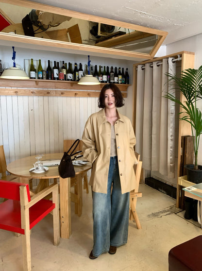 // vintage油蠟皮連腰包腰帶翻領中長外套