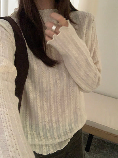 // 10%羊毛木耳邊lace鈎花打底上衣