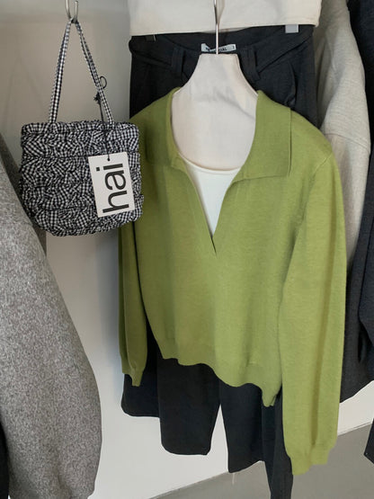 // 自帶造型假兩件小v翻領NT