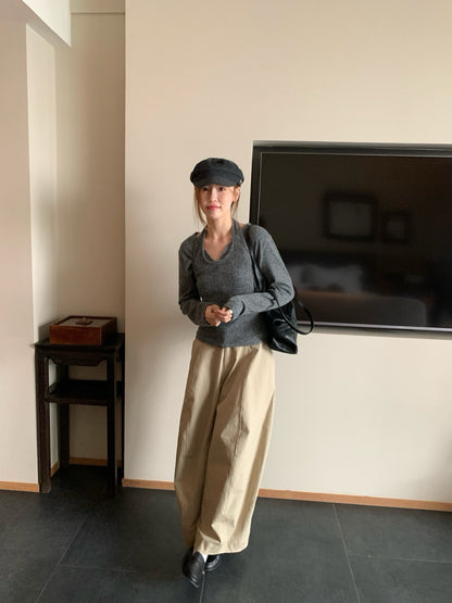 // 超韓疊穿掛頸背心+V領外套兩件套