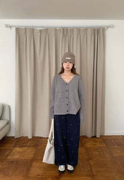 // 12色超美色系V領排扣羊絨紗CD