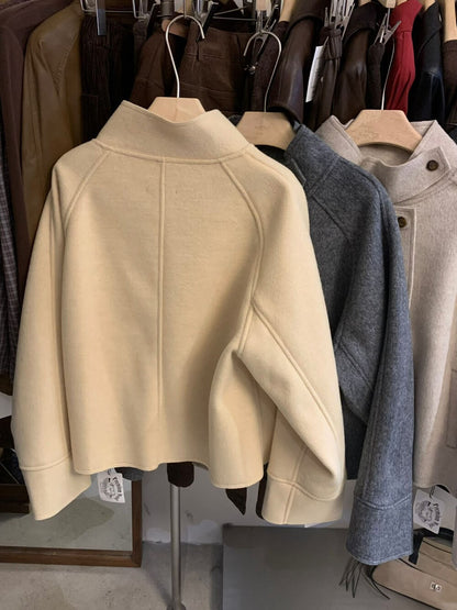 // 雙面毛呢可立領中短外套