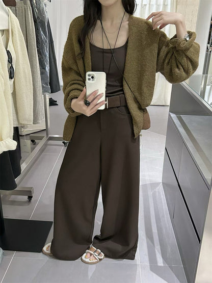 // 褲型完美連腰帶薄呢料褲