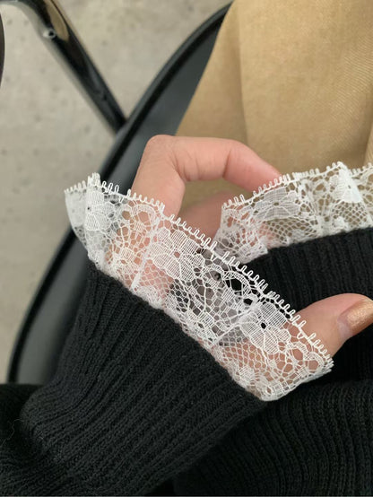 // 絲光羊毛紗線拼接lace邊NT