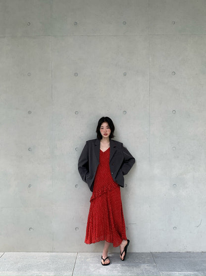 // 春日小碎花荷葉邊吊帶OPS