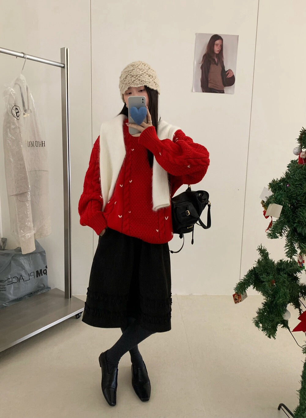 // 5%wool心心刺繡麻花毛衣