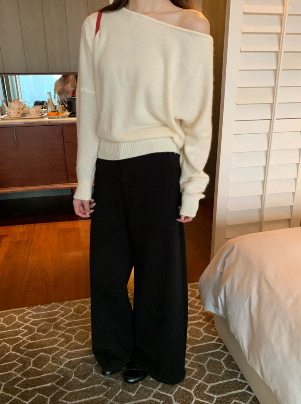 // 褲型超美的簡約加絨毛呢褲