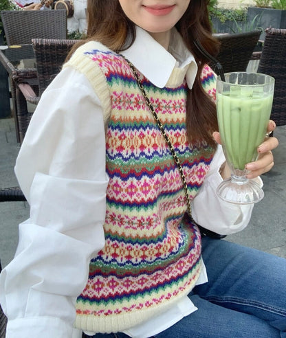 // 彩色復古patterns針織背心