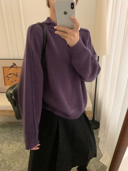 // 30%綿羊毛設計感不規則翻領毛衣
