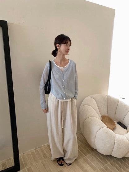 // 超舒服天絲麻綁帶腰褲
