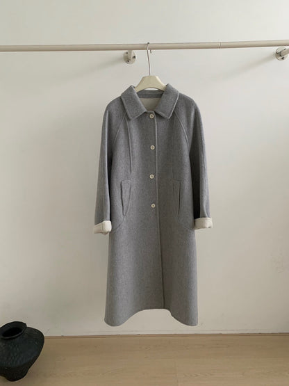 // 極簡高級感翻領100%wool雙面手工羊毛外套