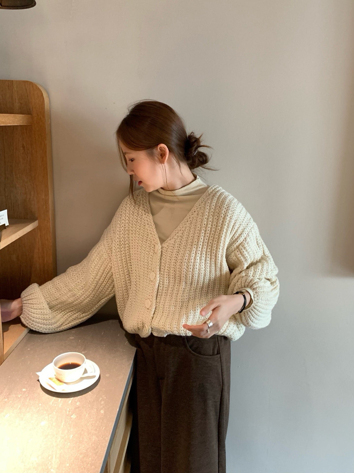 // 復古感粗針織泡泡袖CD