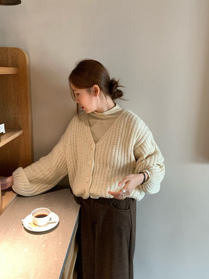 // 復古感粗針織泡泡袖CD