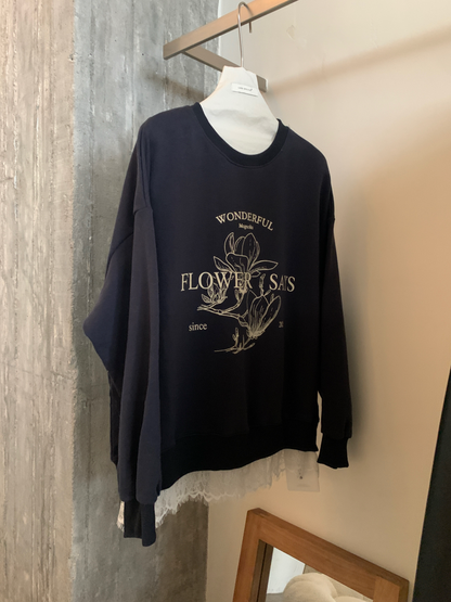 // 拼接lace腳花花圖案衛衣