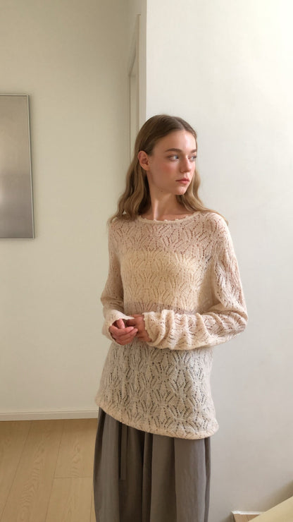 K01 / 絕美鏤空花紋柔軟針織上衣(22%wool)