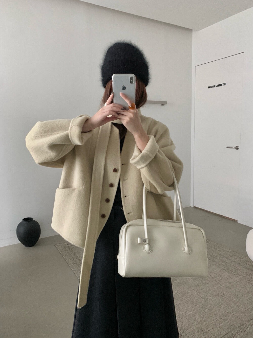 // 100%雙面羊毛handmade小V領連領帶外套