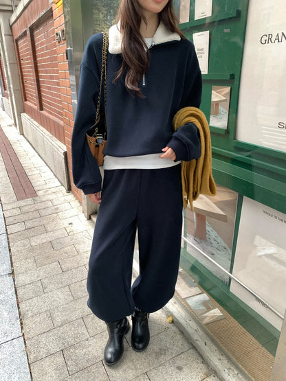 // 毛毛領半拉鍊衛衣+褲套裝