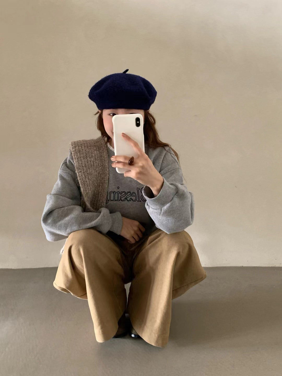 // “Blessing”刺繡拼lace邊加絨衛衣