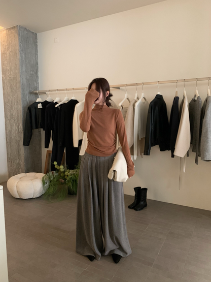 // 超顯瘦粗褲頭壓褶全長褲