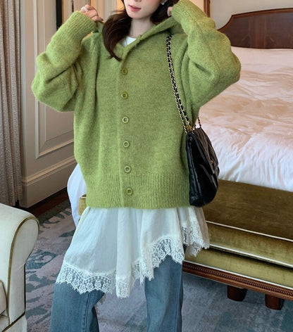 // 軟糯感連帽6色排扣毛衣