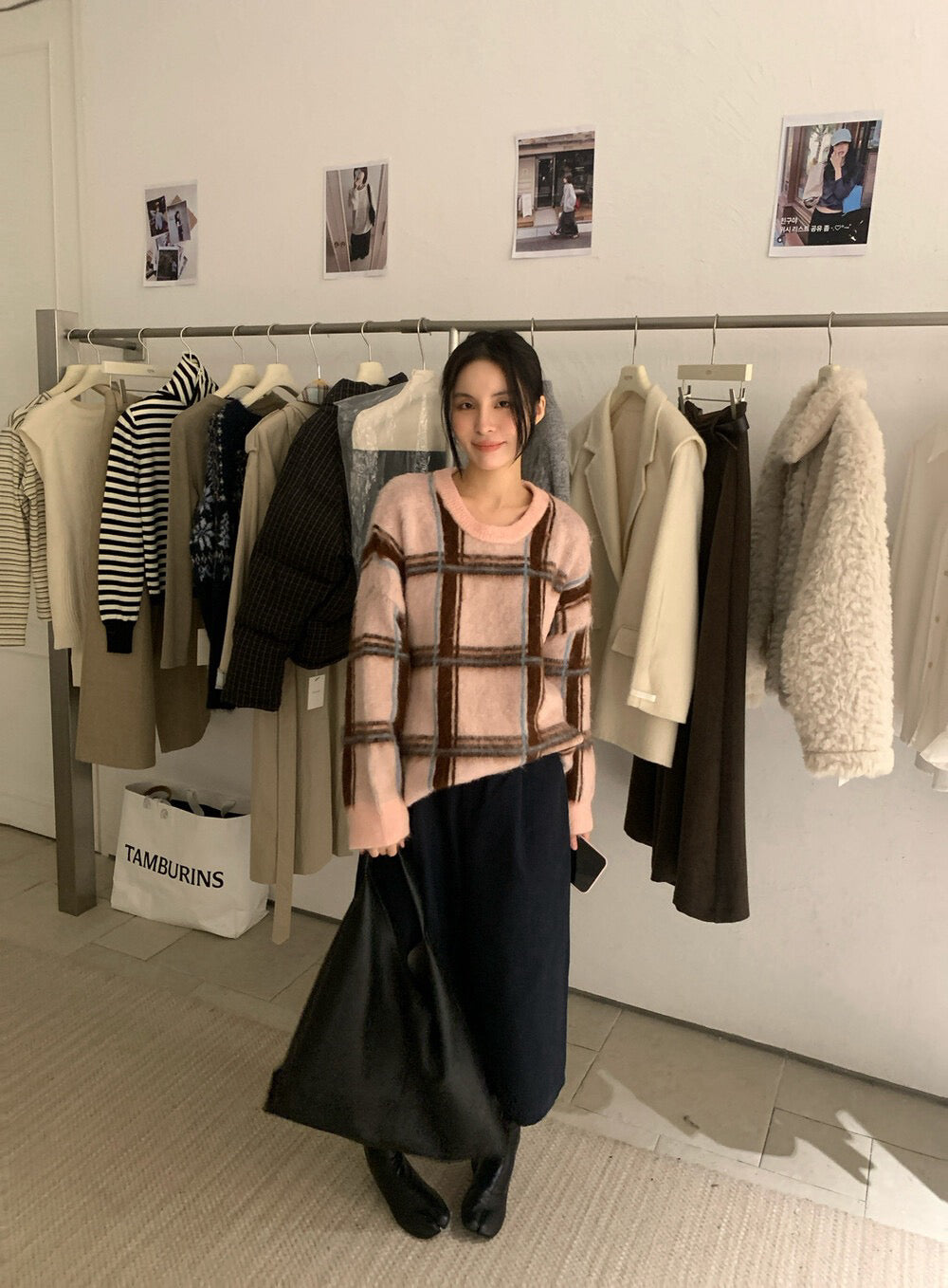 // 慵懶拉絨撞色格紋毛衣