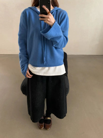// 100%羊毛連帽卷邊毛衣