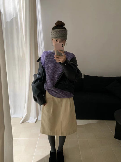 // 超好看的雜色花線圓領毛衣