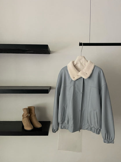 // 甜酷風毛毛領夾棉皮外套