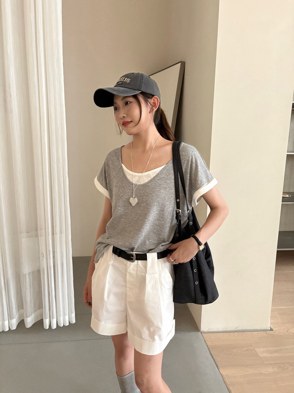 // 天絲麻假兩件親膚TEE