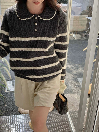 // 好美的撞色包邊花邊領間條開鈕NT