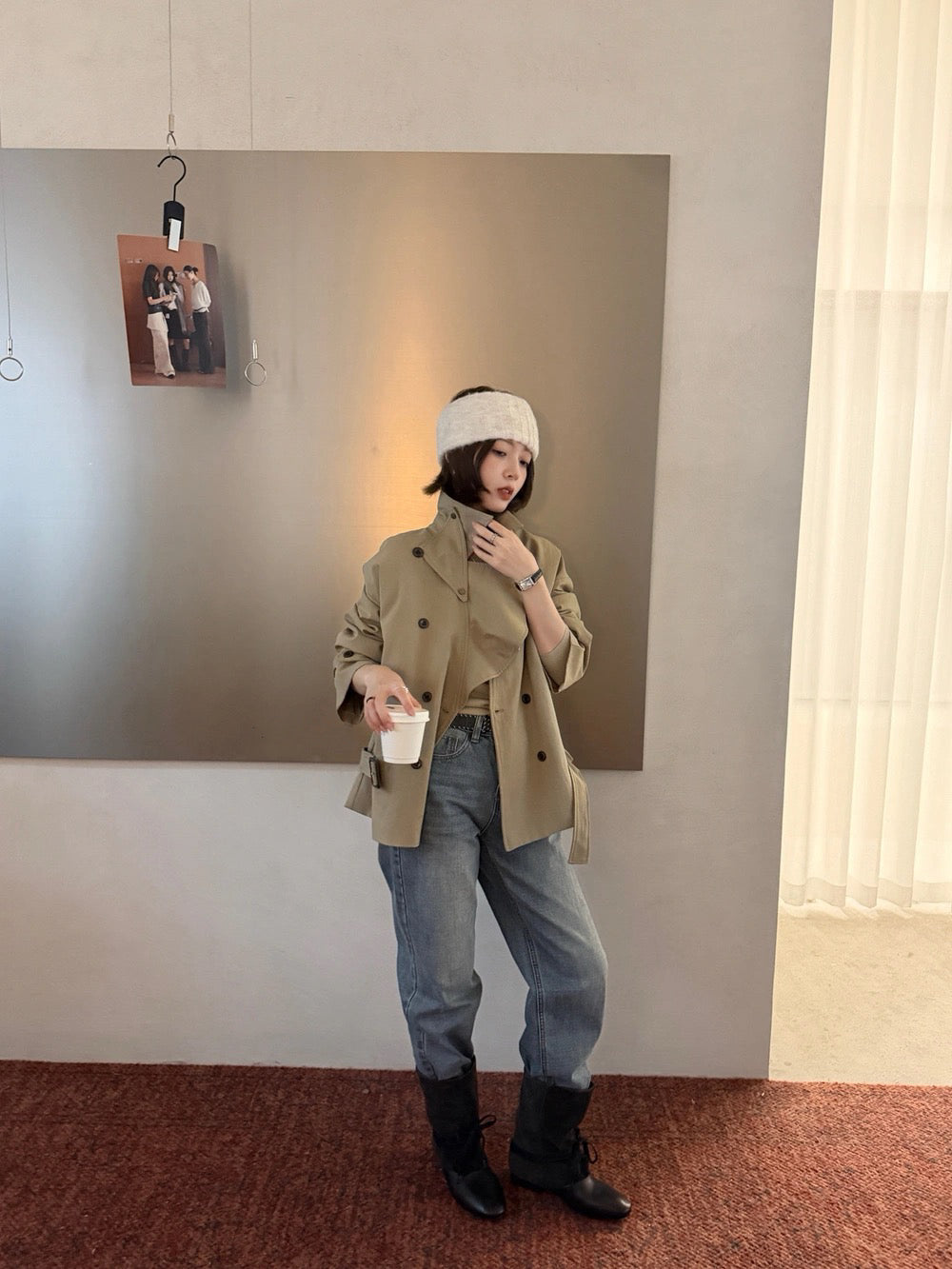 J52 / 帥氣可立領連腰帶修腰trench coat