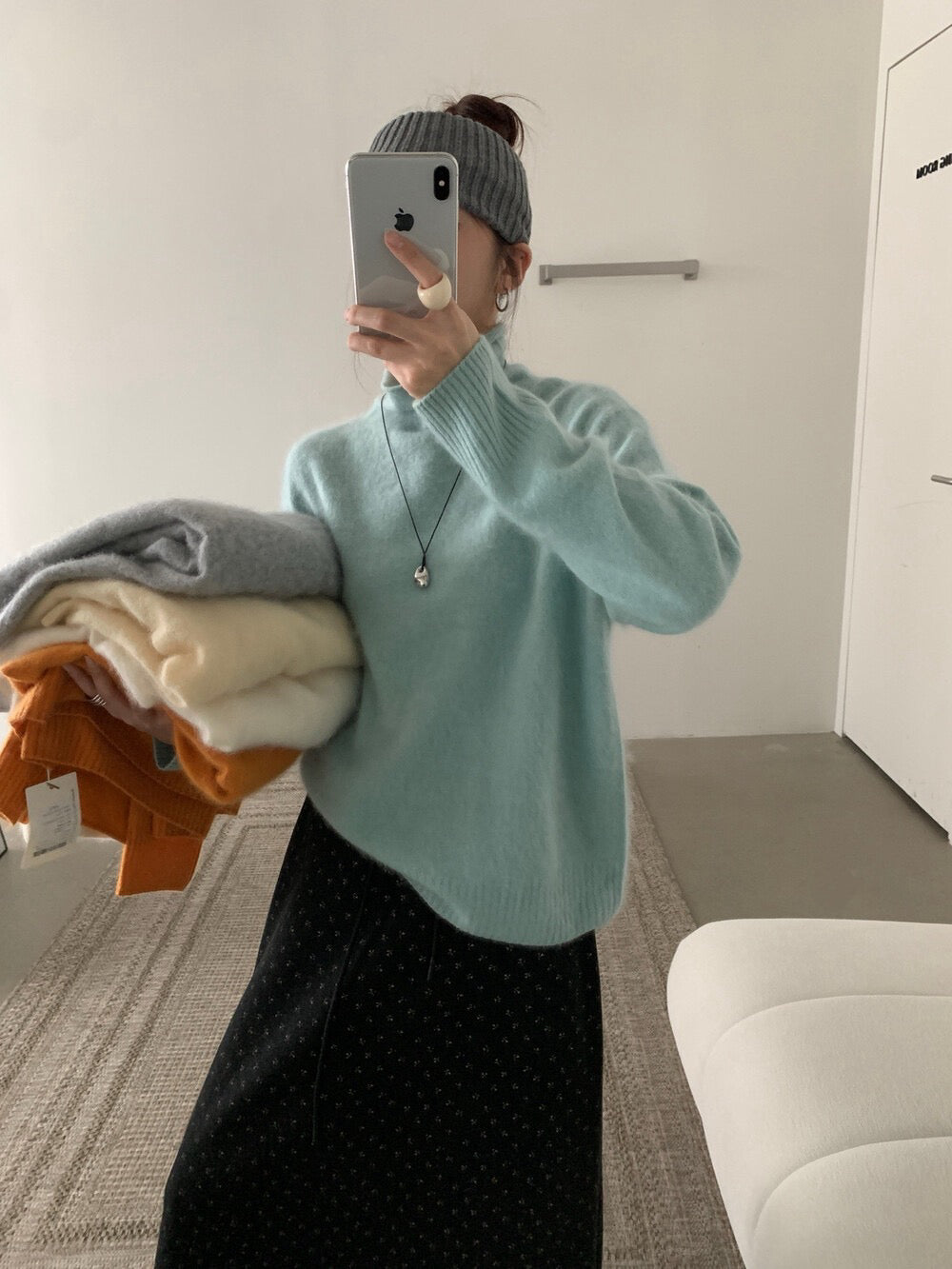 // 95%wool+5%cashmere拉絨工藝小高領針織NT