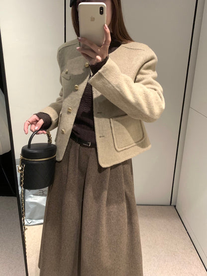 回饋價！// 質感金鈕扣氣質口袋100%手工雙面羊毛外套