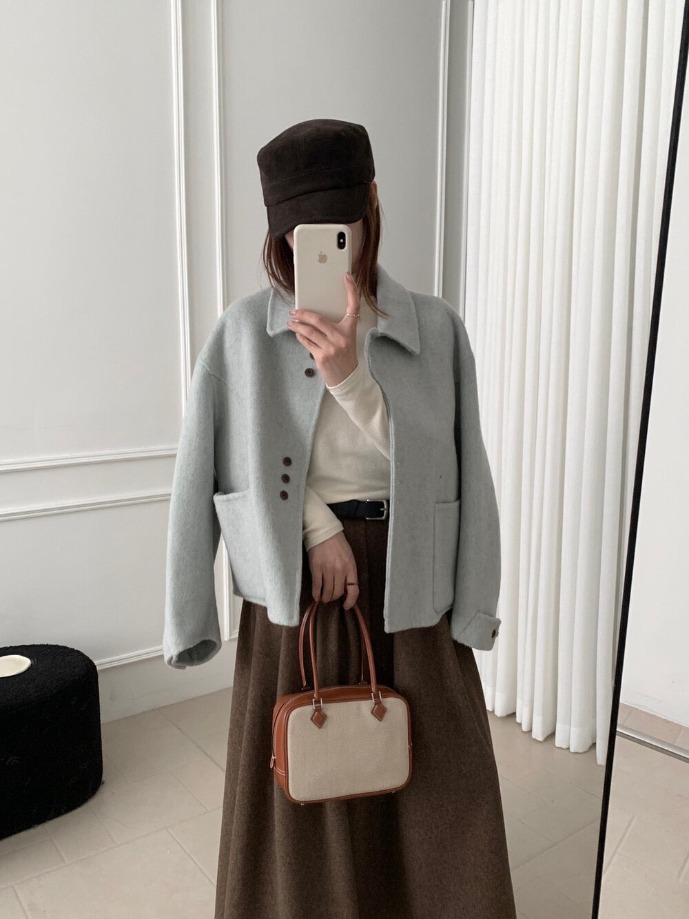 // 70%wool設計感鈕扣雙面手工外套