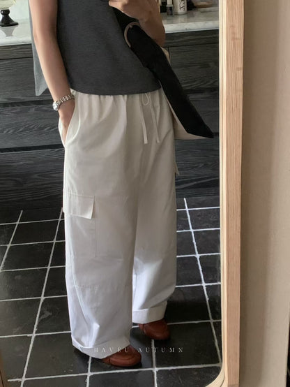 // 休閒感滿滿橡筋腰口袋工裝褲