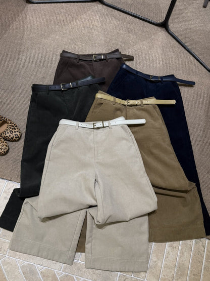 // 顯瘦版型燈芯絨直腳九分褲(連腰帶)