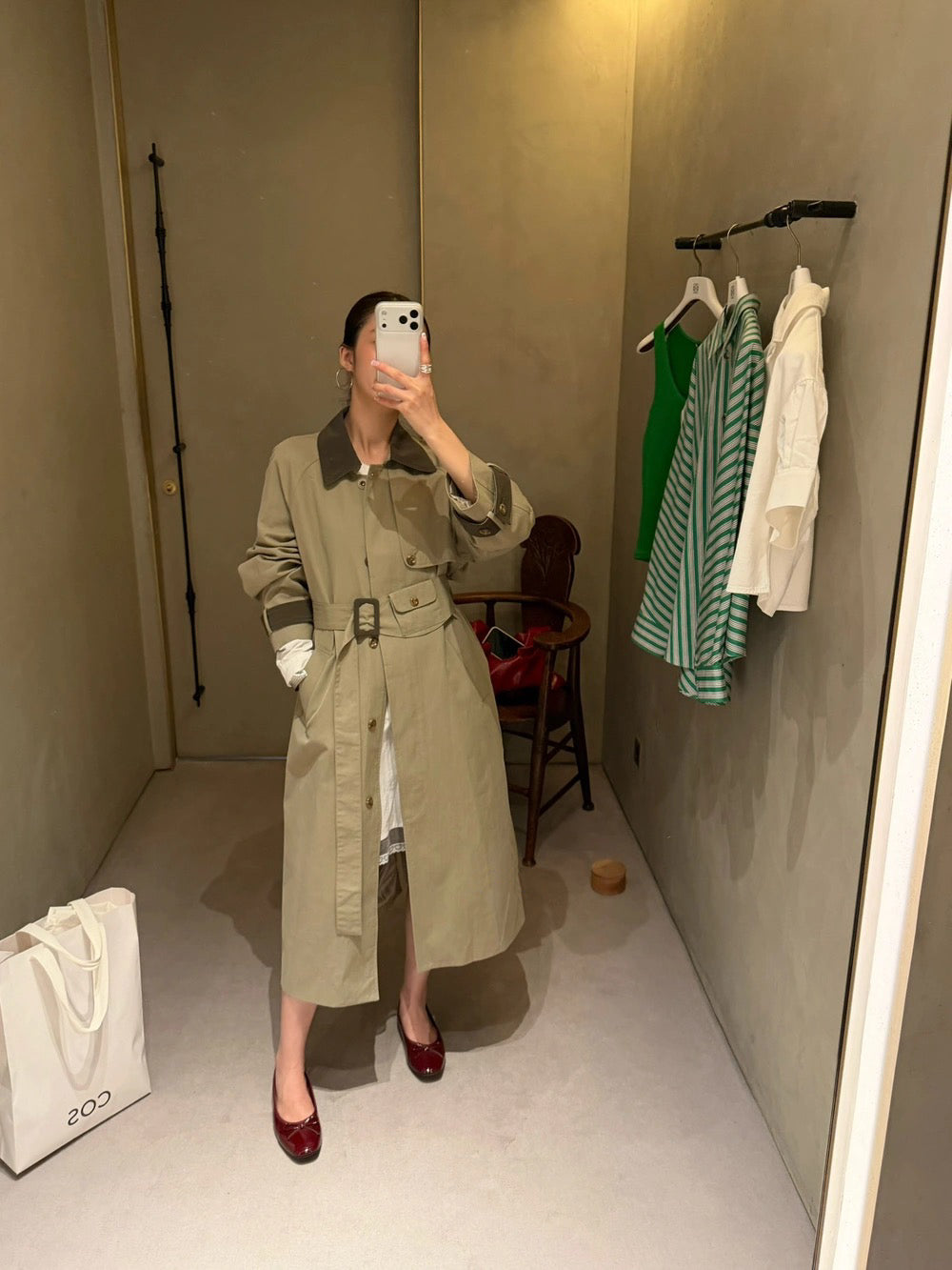 J26 / 撞色翻領復古長款trench coat