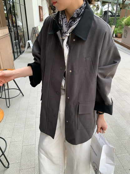 // 經典款撞色領口中長款trench coat